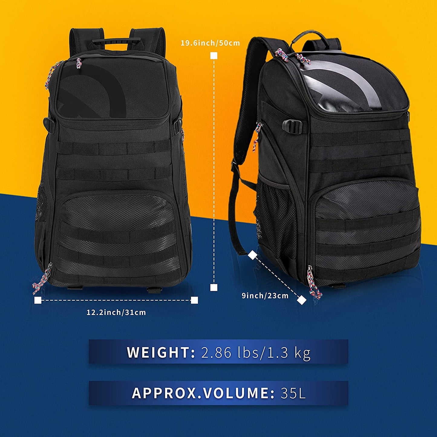Large Basketball Backpack Bag with Ball Compartment and Shoe Pocket Outdoor Sports Equipment Bag Black Tk