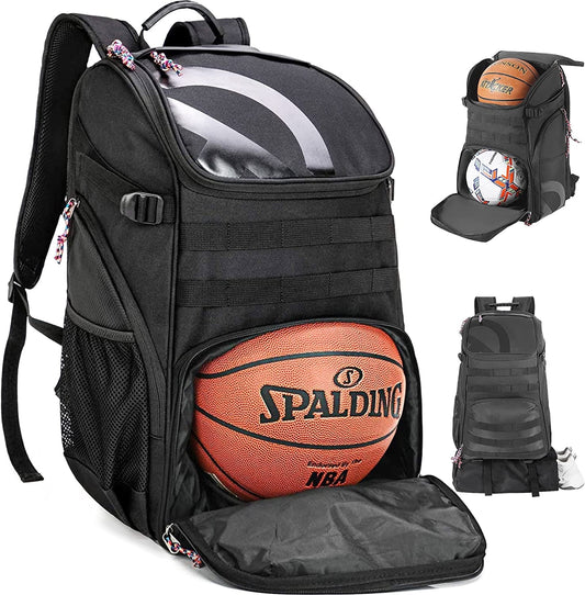 Large Basketball Backpack Bag with Ball Compartment and Shoe Pocket Outdoor Sports Equipment Bag Black Tk