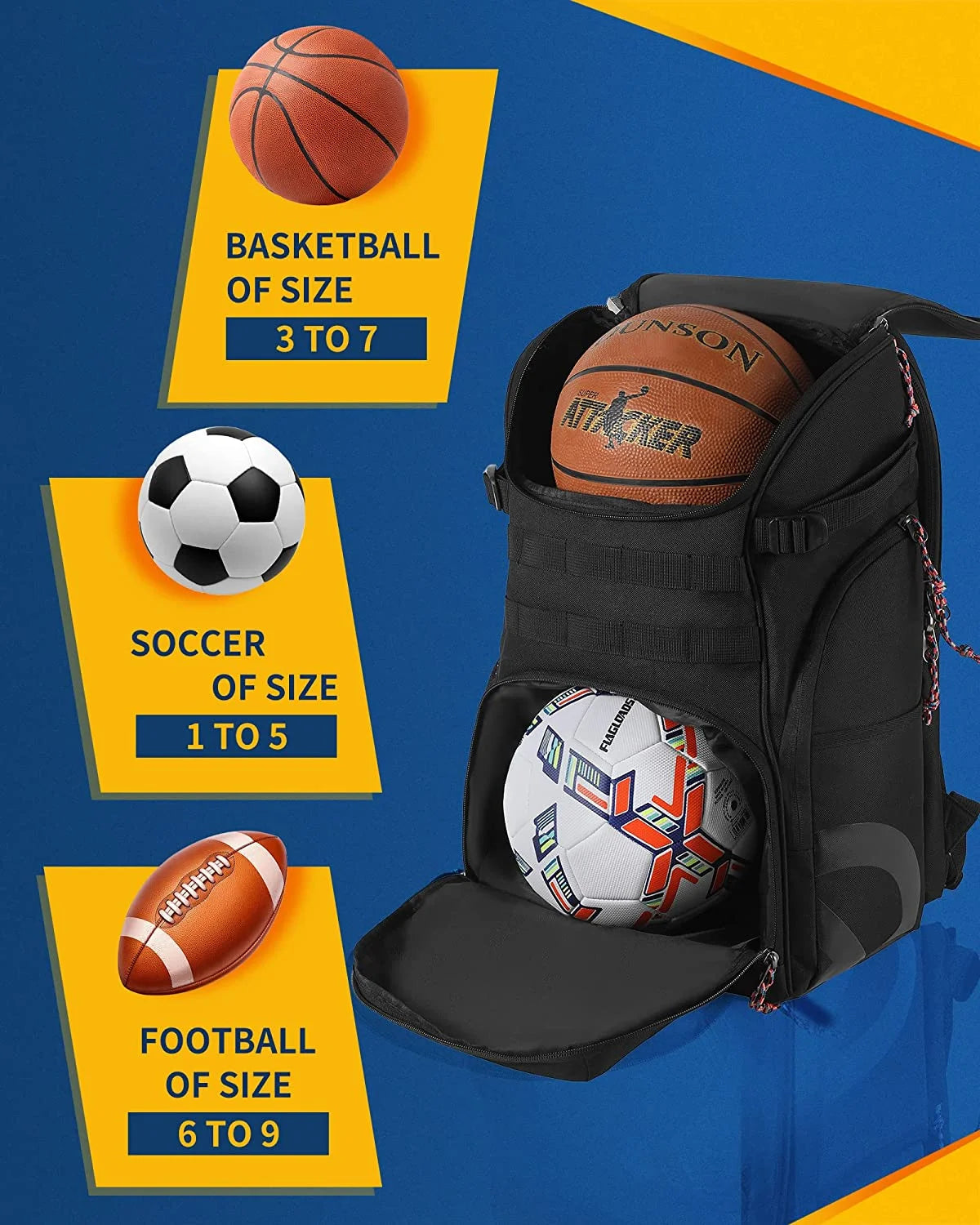 Large Basketball Backpack Bag with Ball Compartment and Shoe Pocket Outdoor Sports Equipment Bag Black Tk